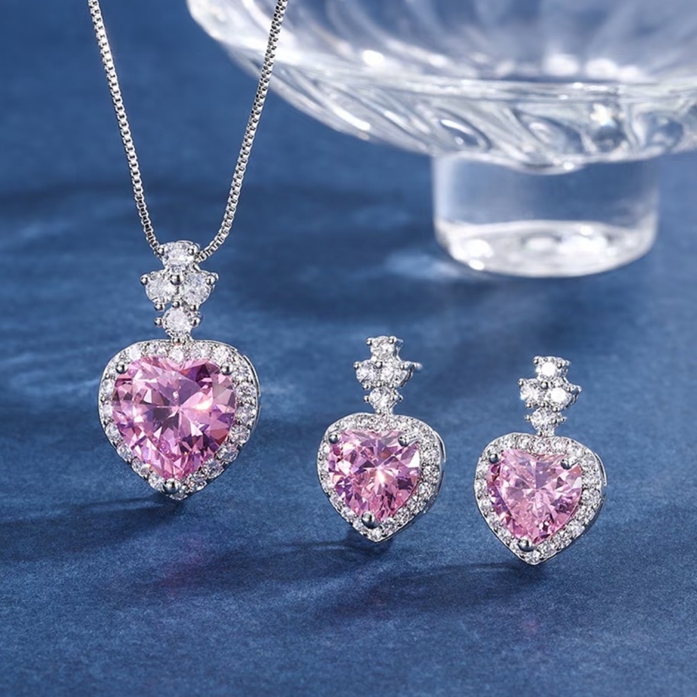 Elegant Pink Heart Jewelry Set
